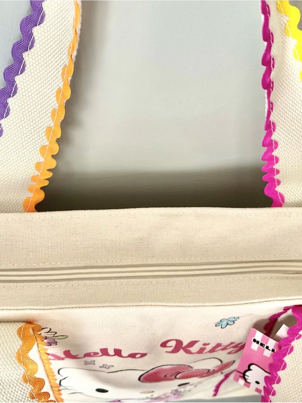 Hello Kitty Large Zip Top Canvas Tote Bag - Floral Pink Multicolor